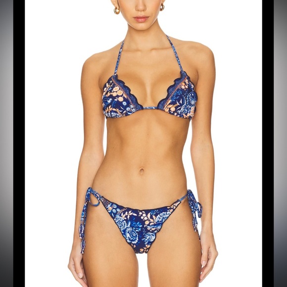 New! Agua Bendita Azure Alegria Floral Blue Bikini Bottom 3937 - Picture 8 of 9